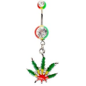 Rasta Navel-Ring Belly-Ring Multicolored Pot Leaf Weed The Devil’s Lettuce New